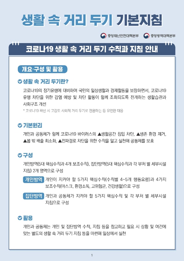 생활 속 거리 두기 기본지침 안내